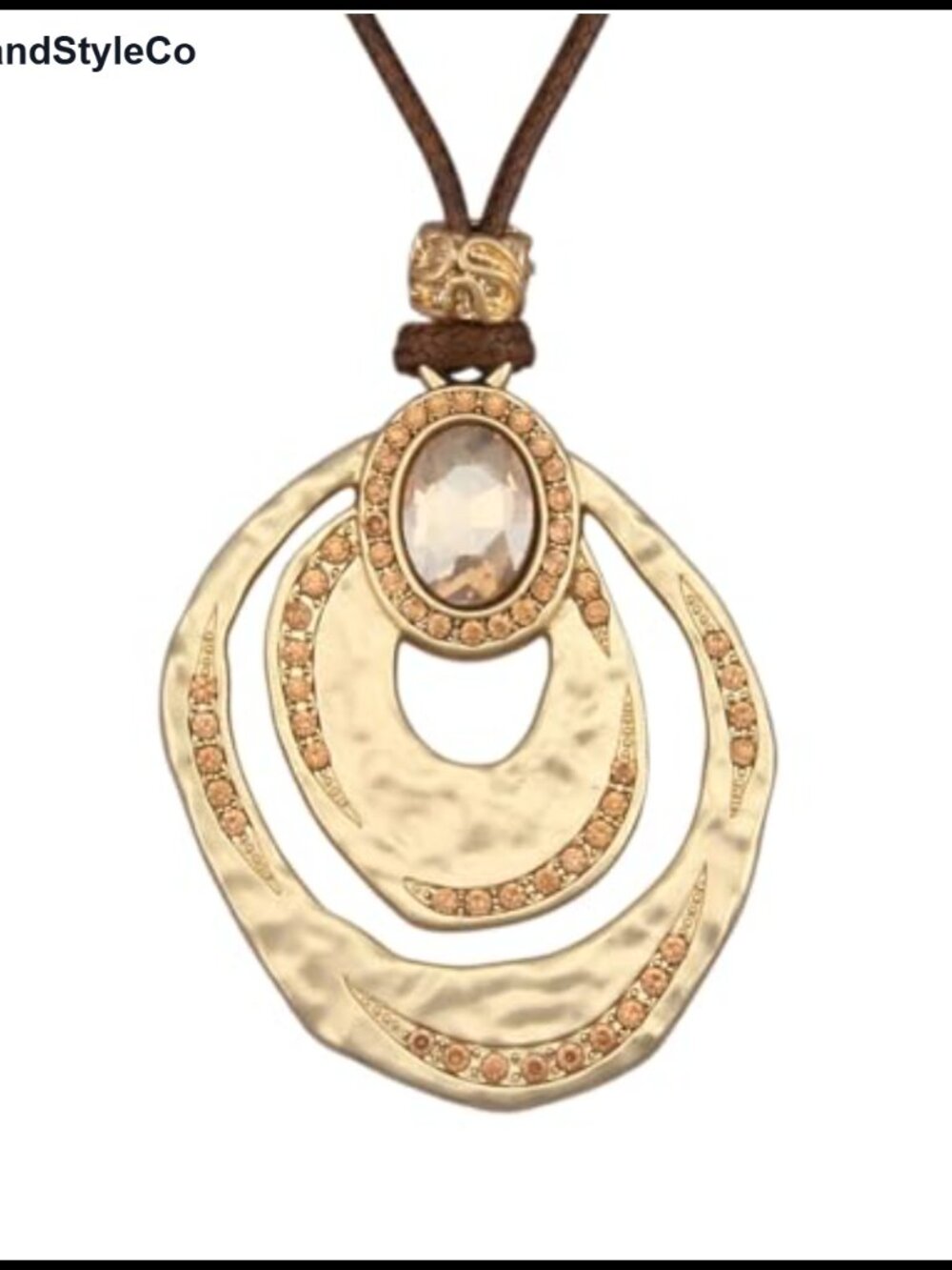 Hammered Faux Leather Pendant Necklace Adjustable Handmade Boho Jewelry